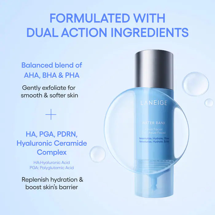 LANEIGE  Water Bank Aqua Facial Serum BHA + AHA - Gently Exfoliate, Hydrate & Glow